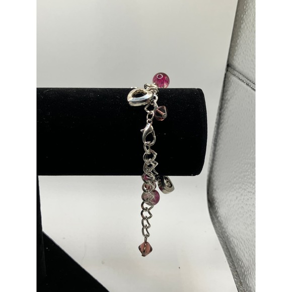 Purple and Silver-Tone Hearts Mixed Media Beaded Bracelet! - Picture 7 of 9